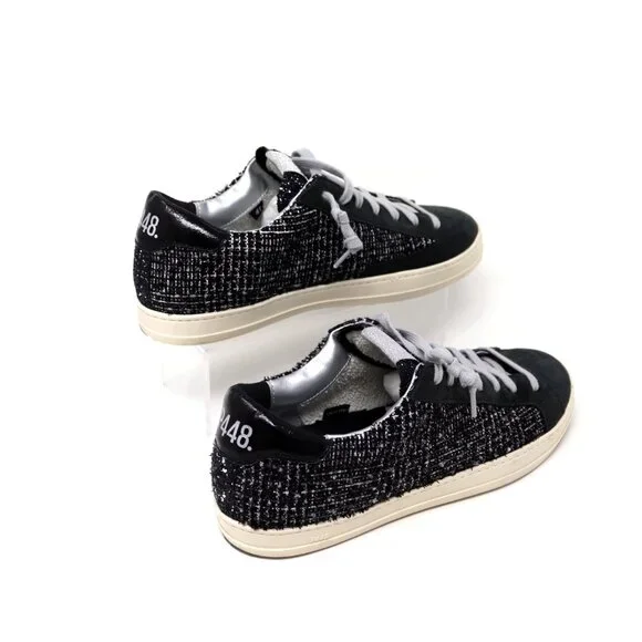 P448 Size 41 John Shaka Sneakers Black White Tweed & Suede - Picture 3 of 15